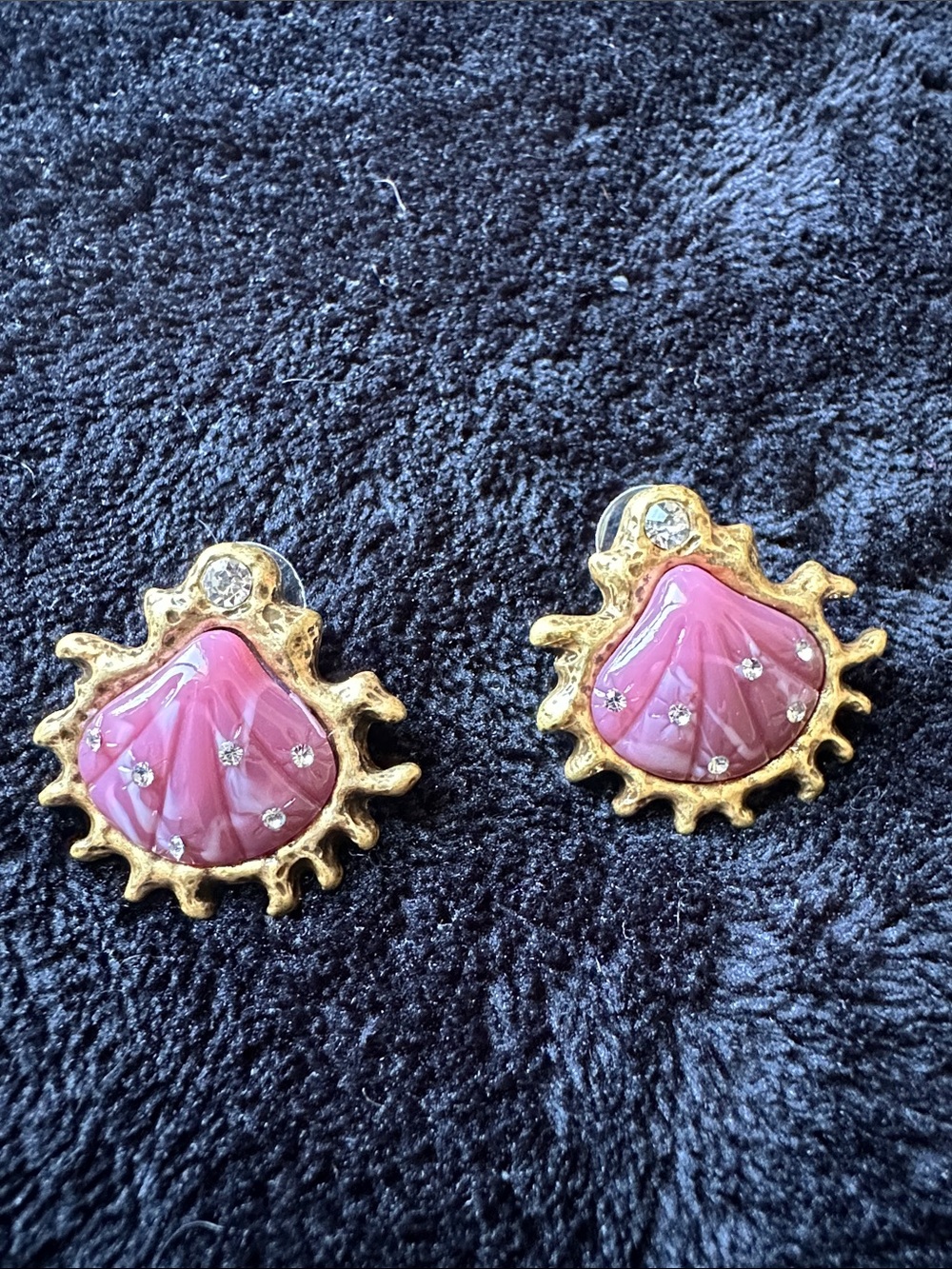 Gold-Tone Pink Shell Crystal Stud Earrings